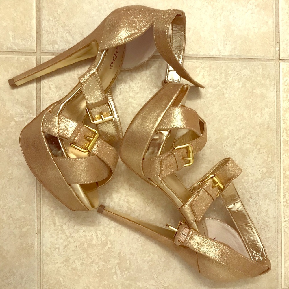 Bebe champagne platform stiletto sandals